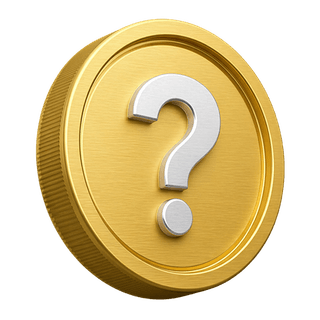 Decorative gold 3D coin showing a question mark on the FAQ page